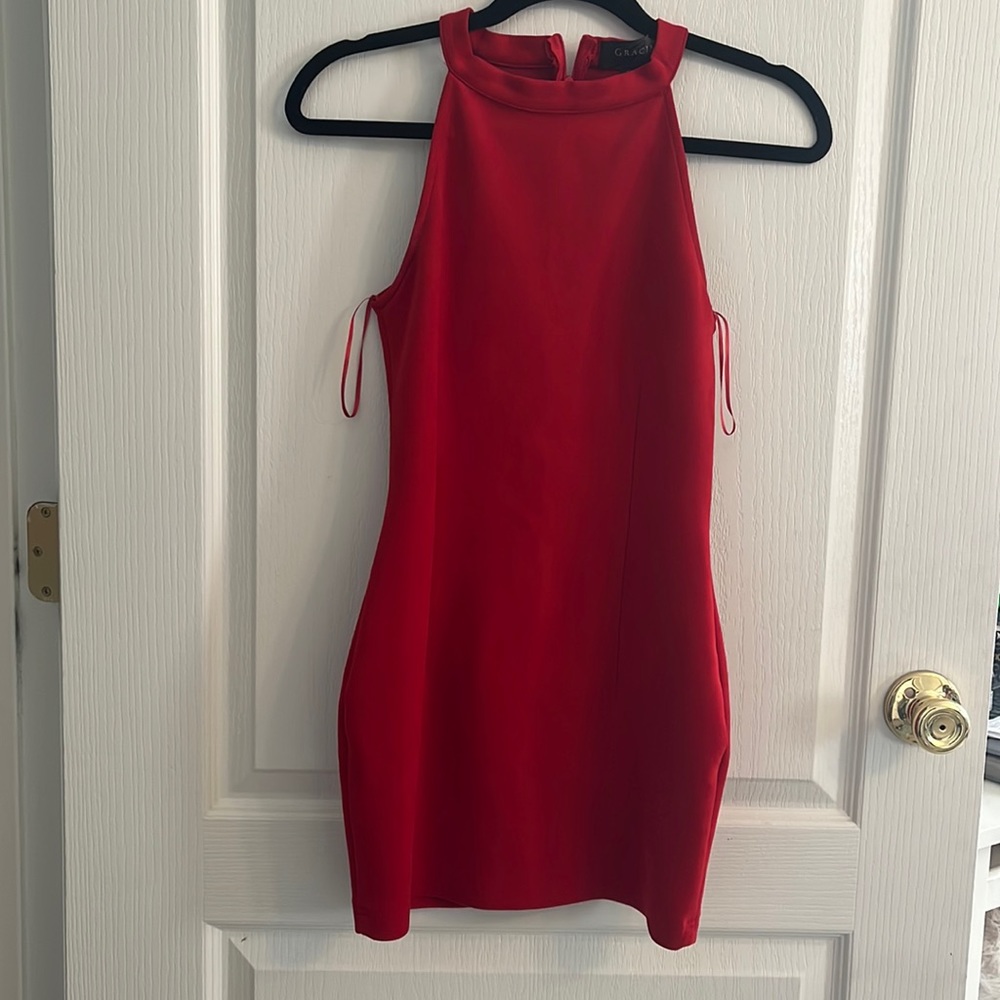 Cherry red shade cocktail dress.